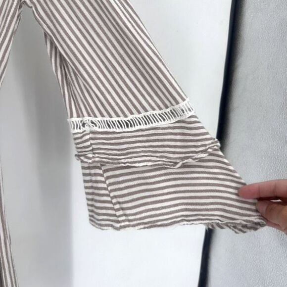 Blue island Womens Striped Pullover Beach Dress Coverup Ruffle Size XS Tan White - Picture 3 of 10